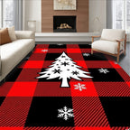 Red Black Buffalo Plaid Christmas Tree Snowflakes Rug