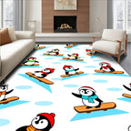 Cute Winter Penguin Snowboarding Collage Rug
