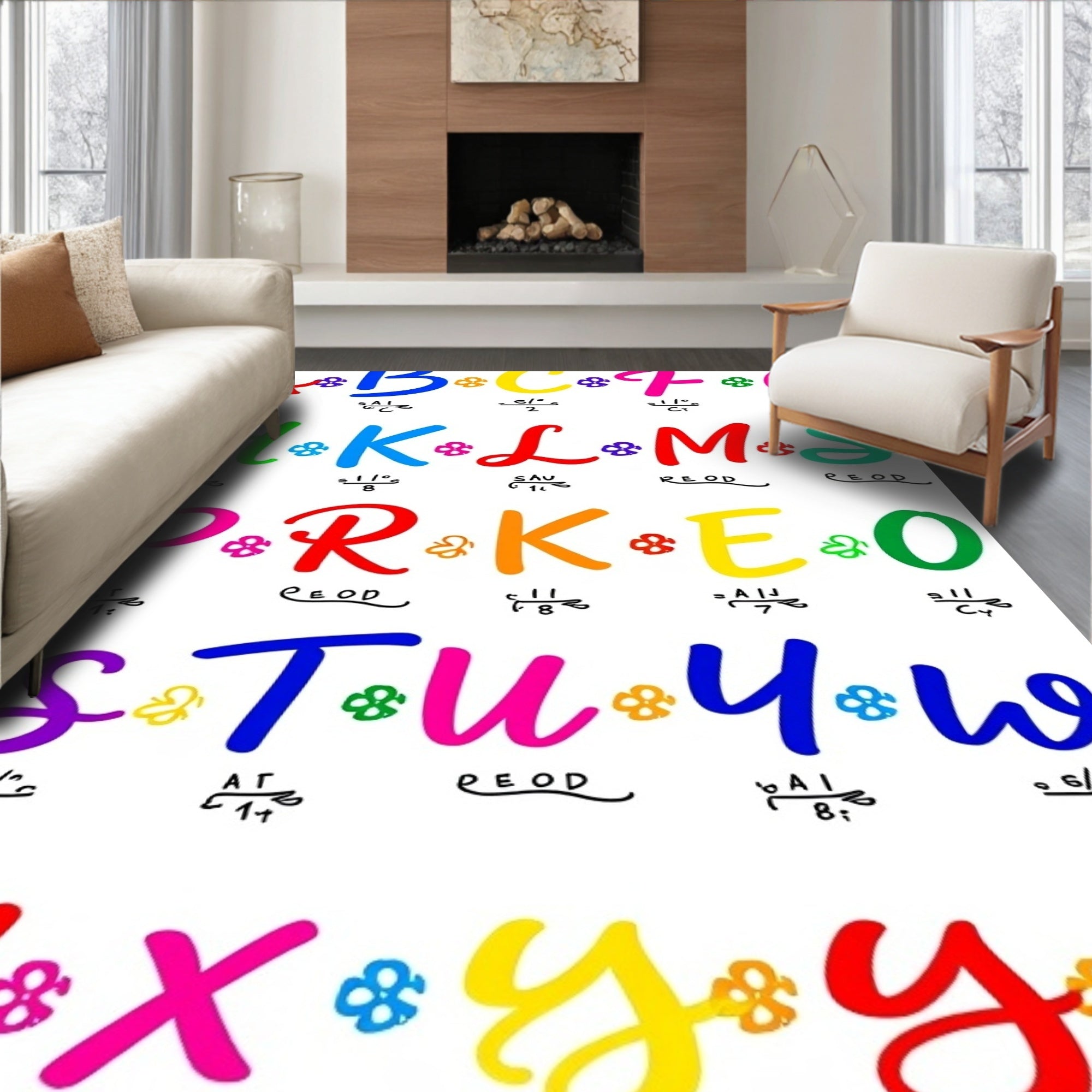 Colorful Alphabet Garden Medallion Rug