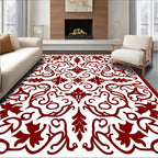Rich Crimson Vines Medallion Overlay Rug