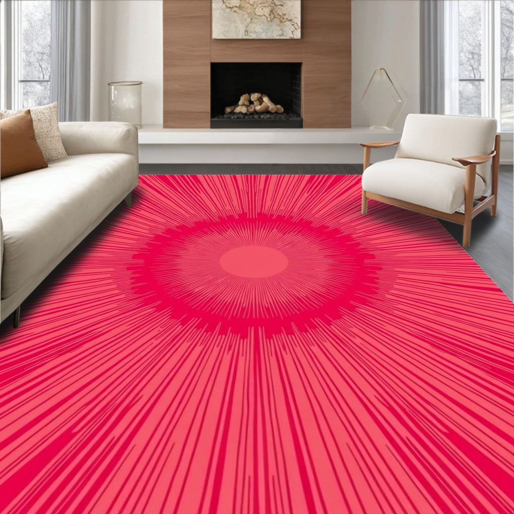 Radiant Crimson Sunburst Burst Rug