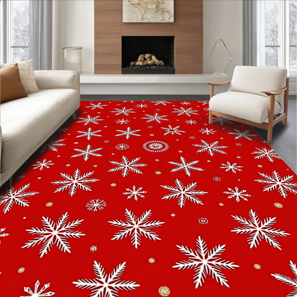 Red White Snowflake Medley Rug