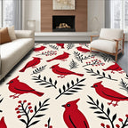 Vibrant Red Cardinal Branch Motif Rug