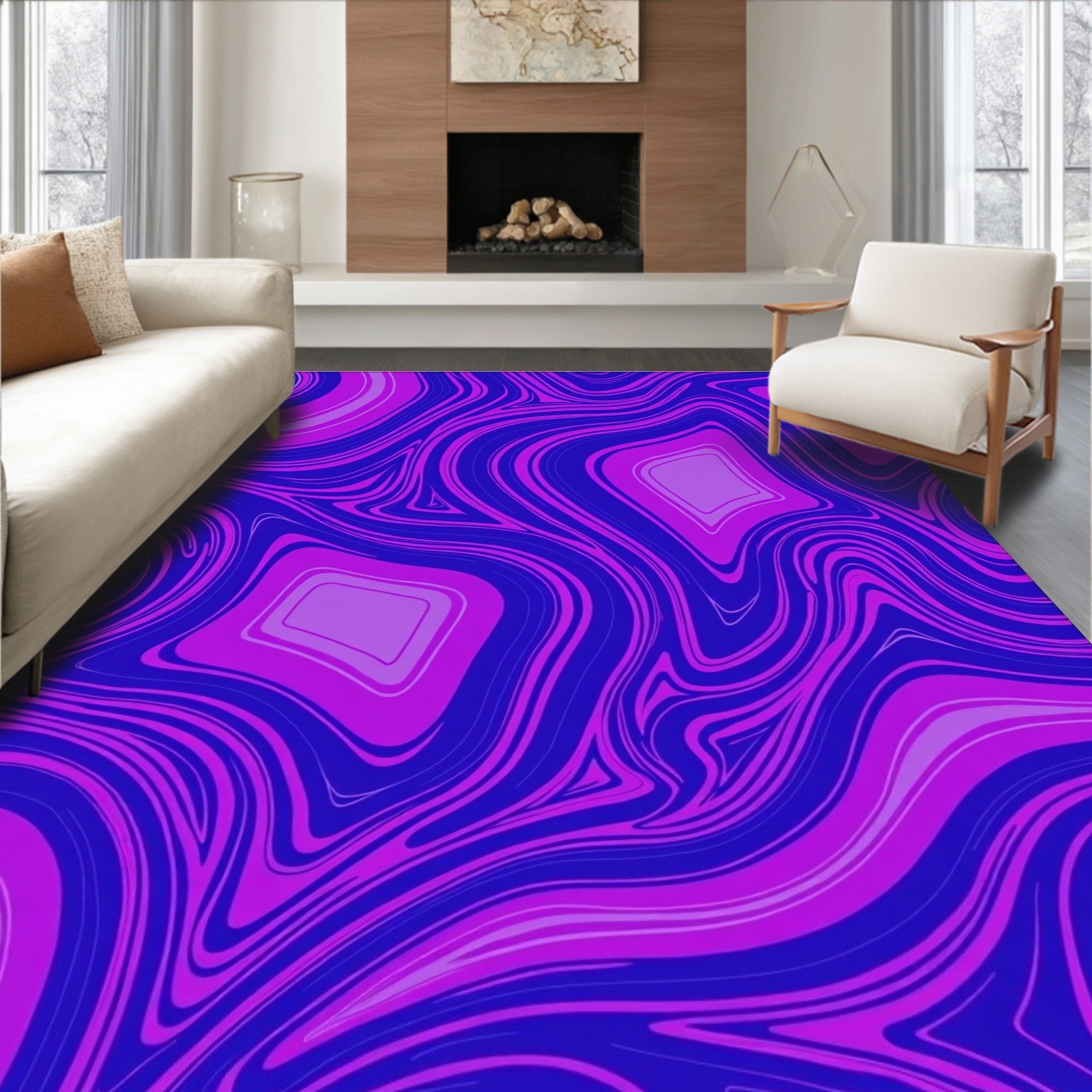 Vibrant Amethyst Swirl Marbled Diamonds Rug