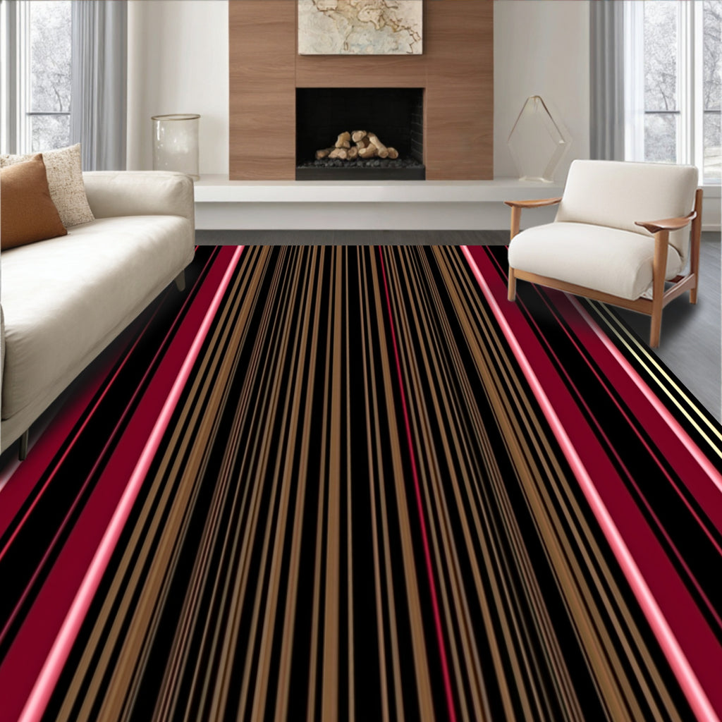 Bold Red Gold Black Stripe Rug