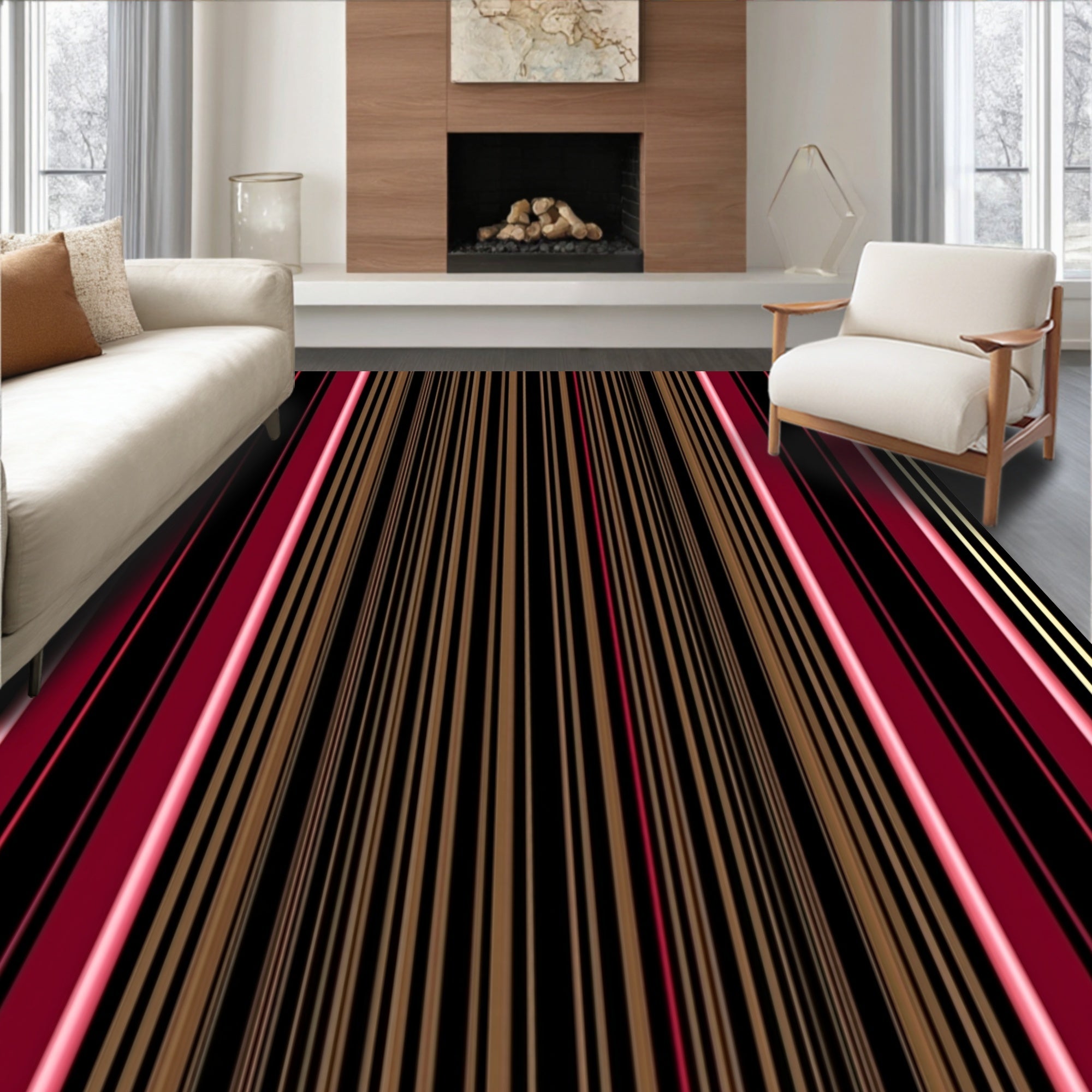 Bold Red Gold Black Stripe Rug