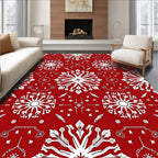 Crimson Snowflake Mandala Folk Art Rug