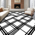 Bold Black White Intersecting Lines Rug