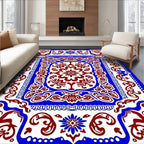 Crimson and Cobalt Mandala Statement Rug