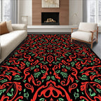 Red Black Blooming Floral Arabesque Rug