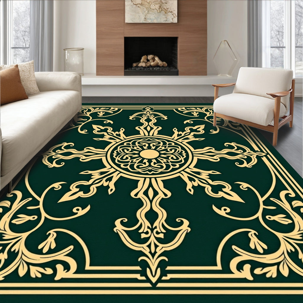 Emerald Gold Floral Medallion Border Rug