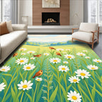 Whimsical Birds Among Daisies Meadow Rug