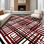 Crimson Black Geometric Intersecting Lines Rug