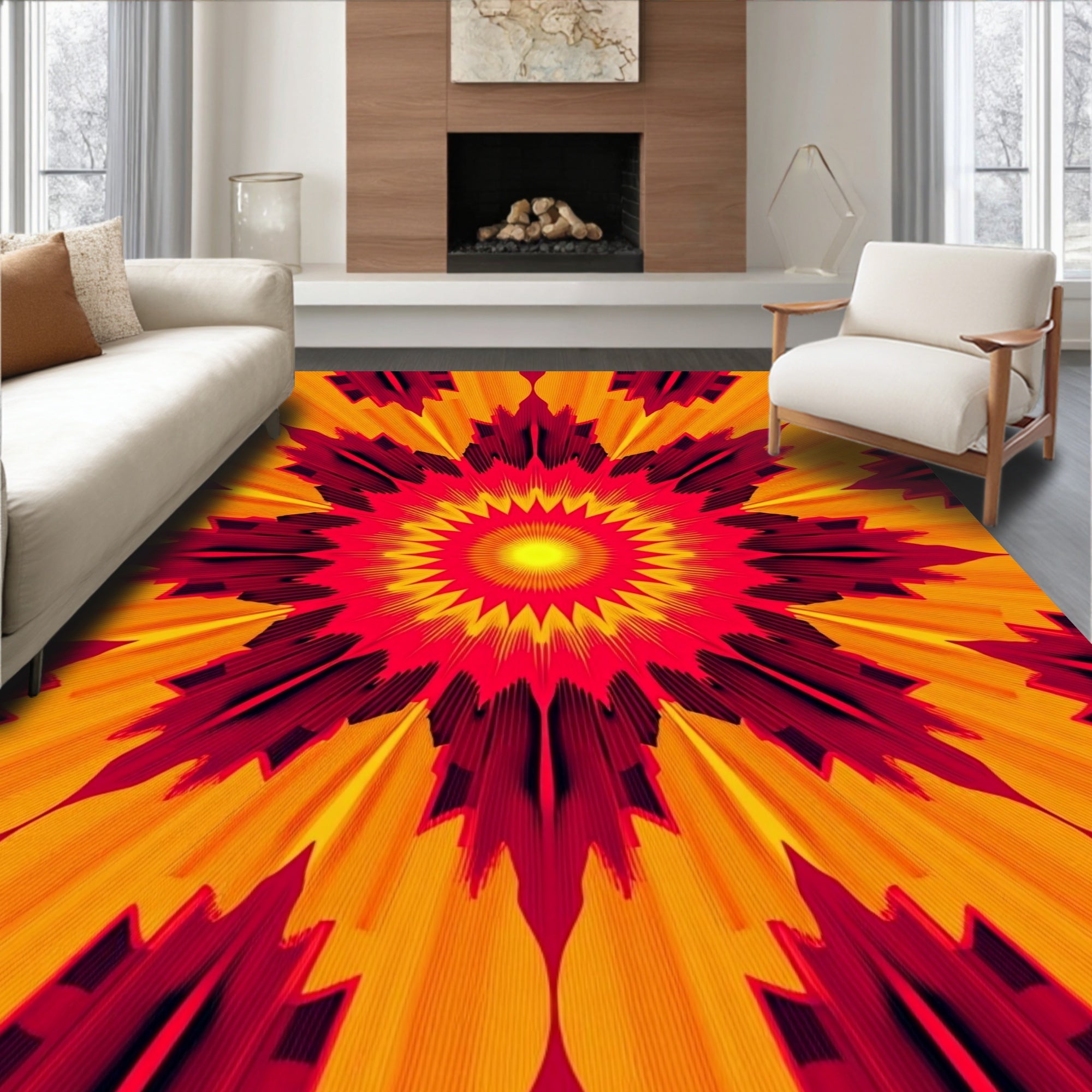 Vibrant Sunburst Radial Rays Rug