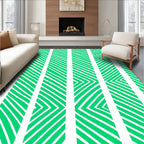 Emerald Green White Abstract Stripe Rug