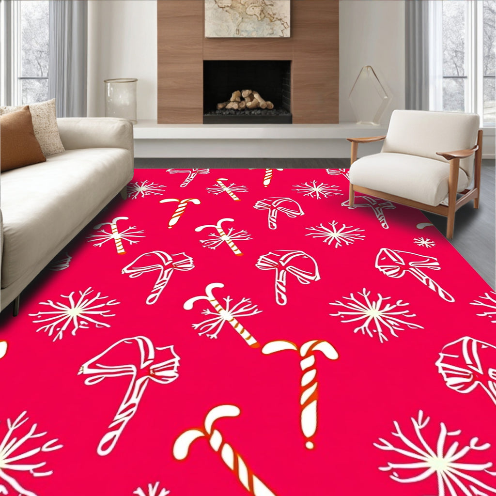 Red Candy Cane Snowflake Collage Rug