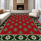 Crimson Green Fir Tree Floral Border Rug