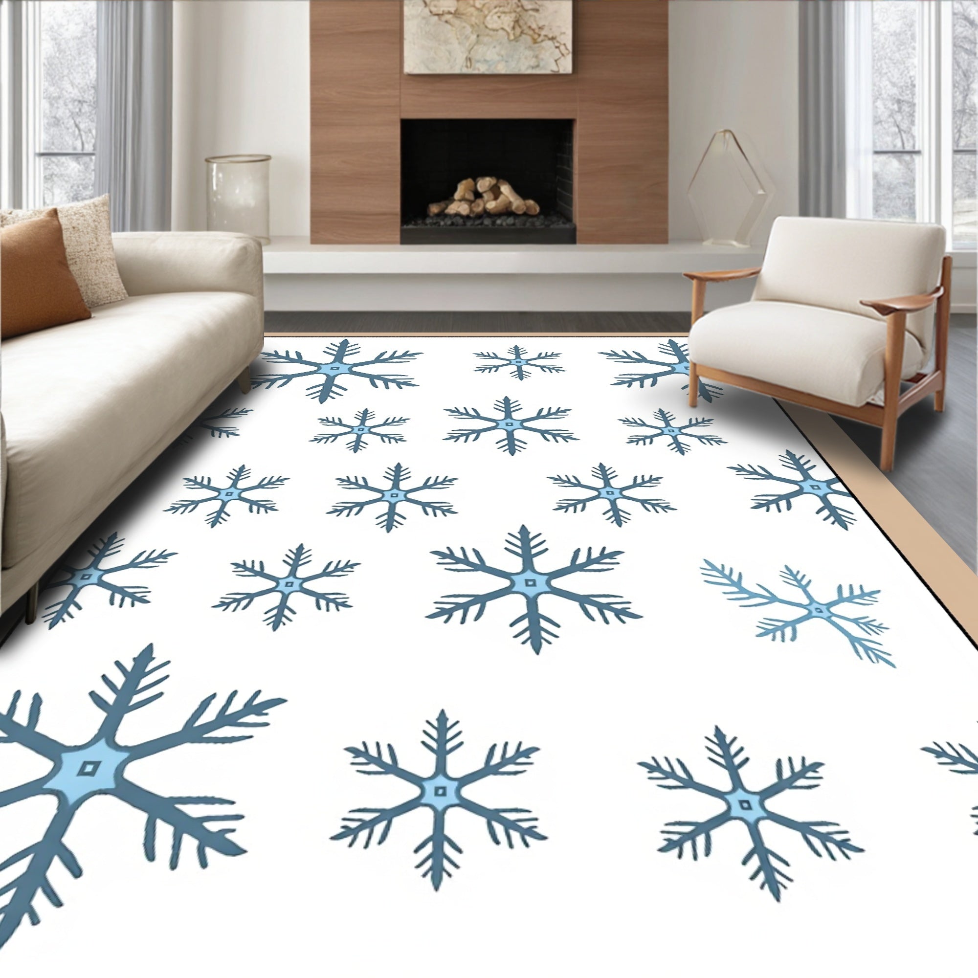 Winter Blue Snowflake Scatter Rug