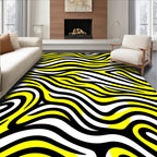 Bold Yellow Black White Stripe Wave Rug