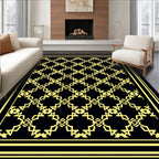 Art Deco Black Golden Geometric Lattice Rug
