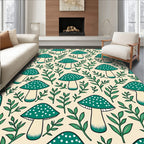 Teal Mushroom Leafy Woods Background Rug