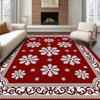 Crimson White Floral Border Rug