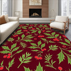 Rich Crimson Holly Berry Foliage Rug