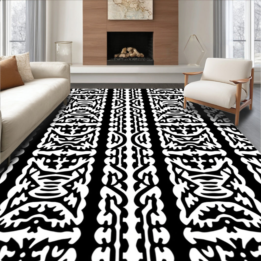 Bold Black And White Tribal Stripes Rug