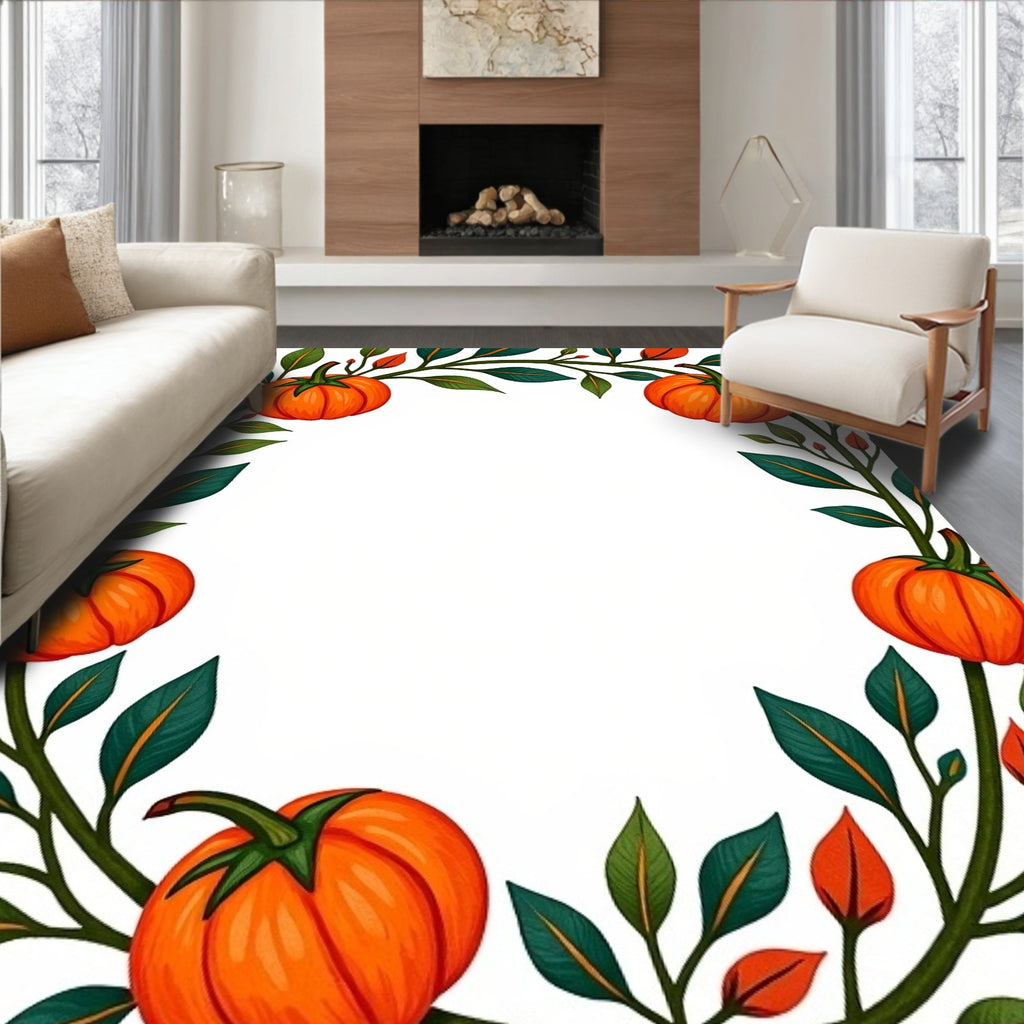 Autumn Orange Pumpkin Vine Border Rug