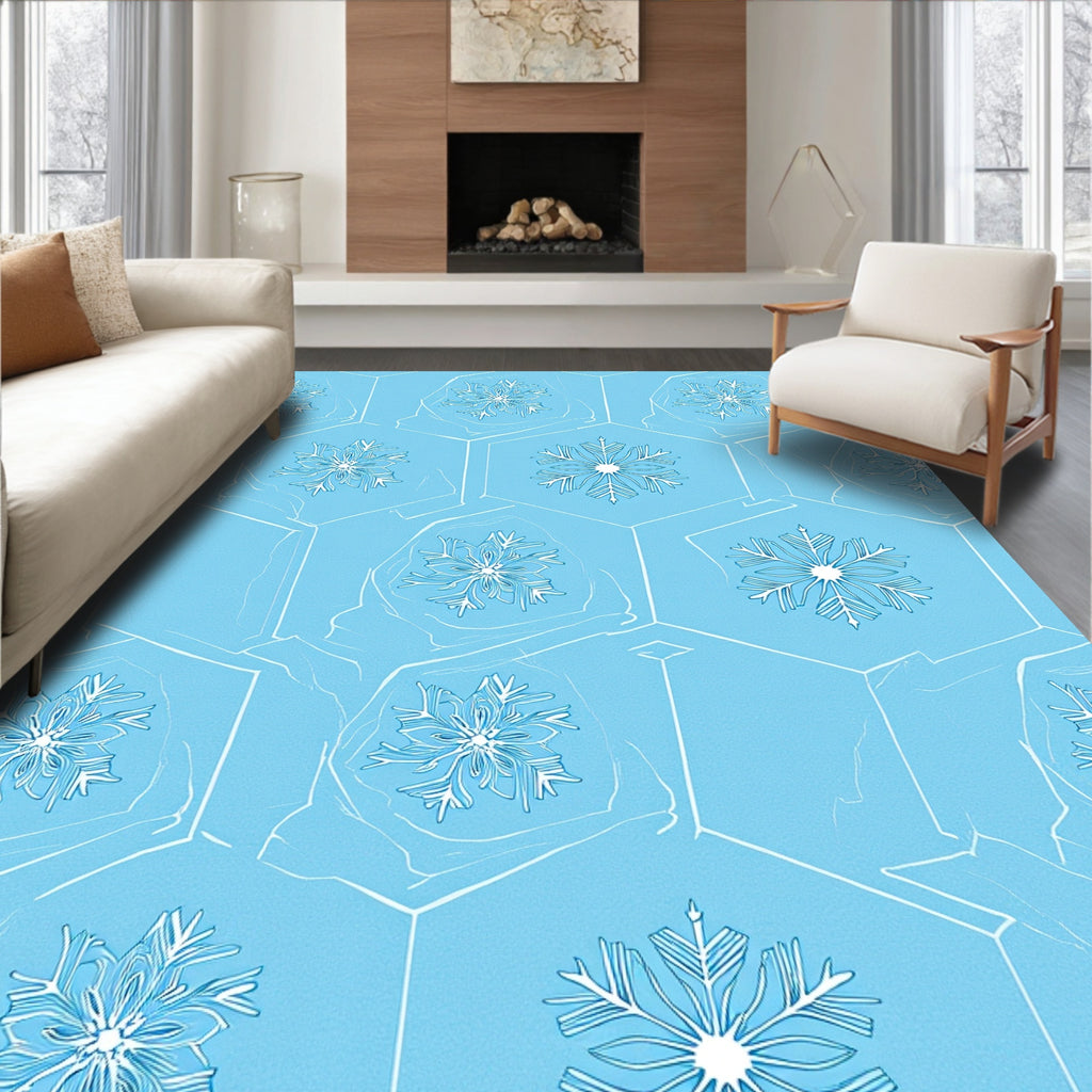Cool Blue Snowflake Hexagon Art Rug