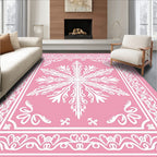 Feminine Pink Lace Snowflake Medallion Rug