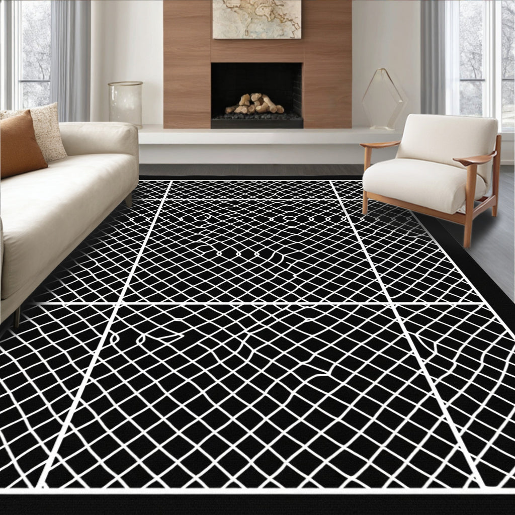 Black White Geometric Abstract Mesh Rug