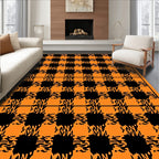 Vibrant Orange Black Gingham Check Rug