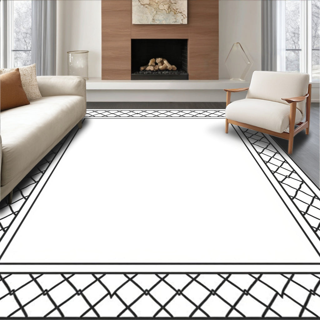 Black White Squared Lattice Border Rug