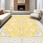 Elegant Yellow Floral Medallion Border Rug