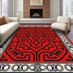 Bold Red Geometric Labyrinth Icon Rug