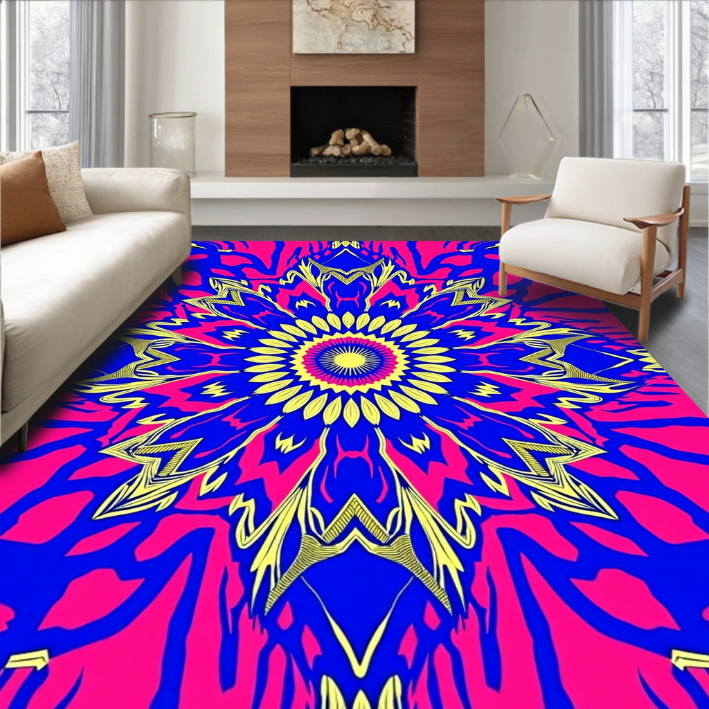 Vibrant Yellow Sunburst Mandala Rug