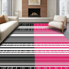 Bold Black Magenta Geometric Stripes Rug
