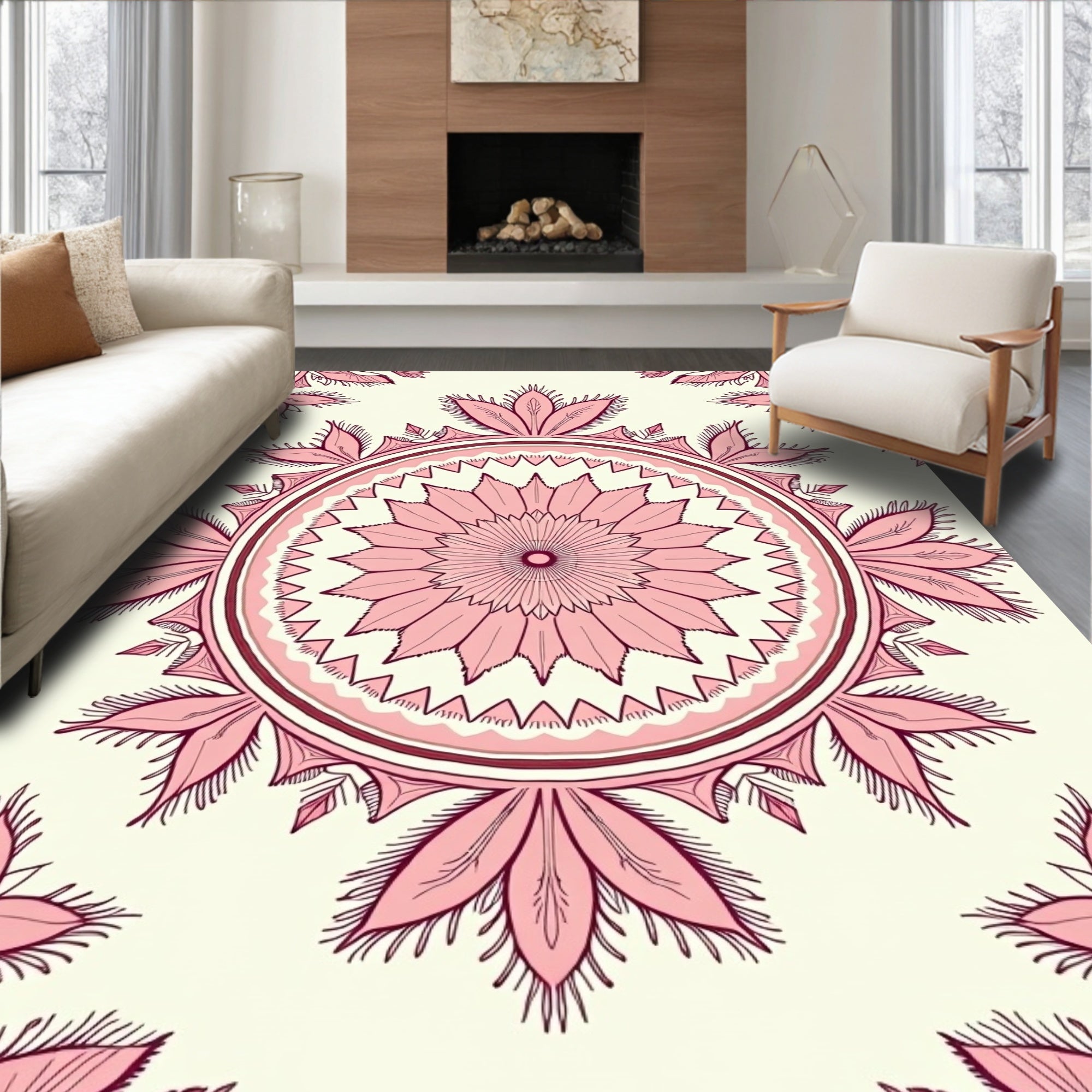 Pink Floral Mandala Repeating Rug