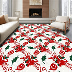 Festive Red Green Reindeer Holly Rug