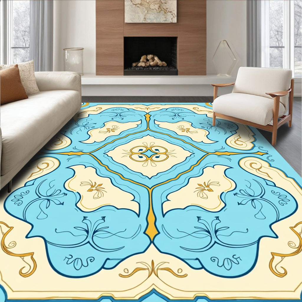 Azure Cream Floral Medallion Rug
