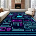 Neon Cyberpunk Tech Collage Rug