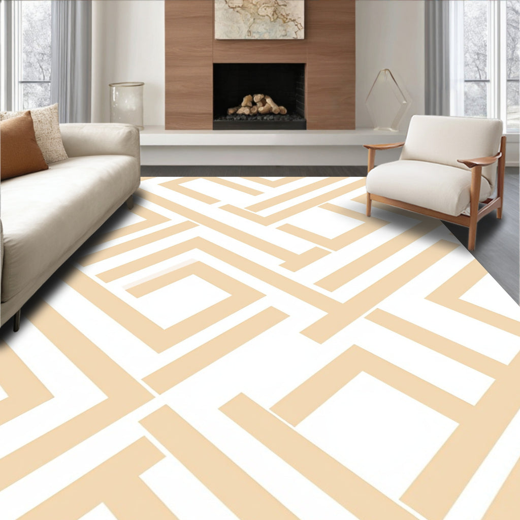 Beige Geometric Maze Lines Rug
