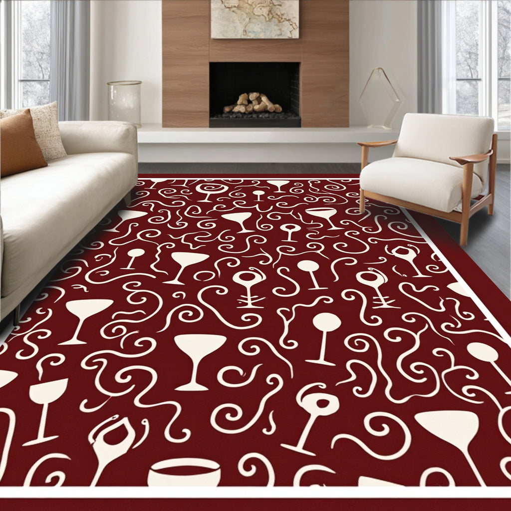 Crimson Swirl Cocktail Glass Arrangement Rug