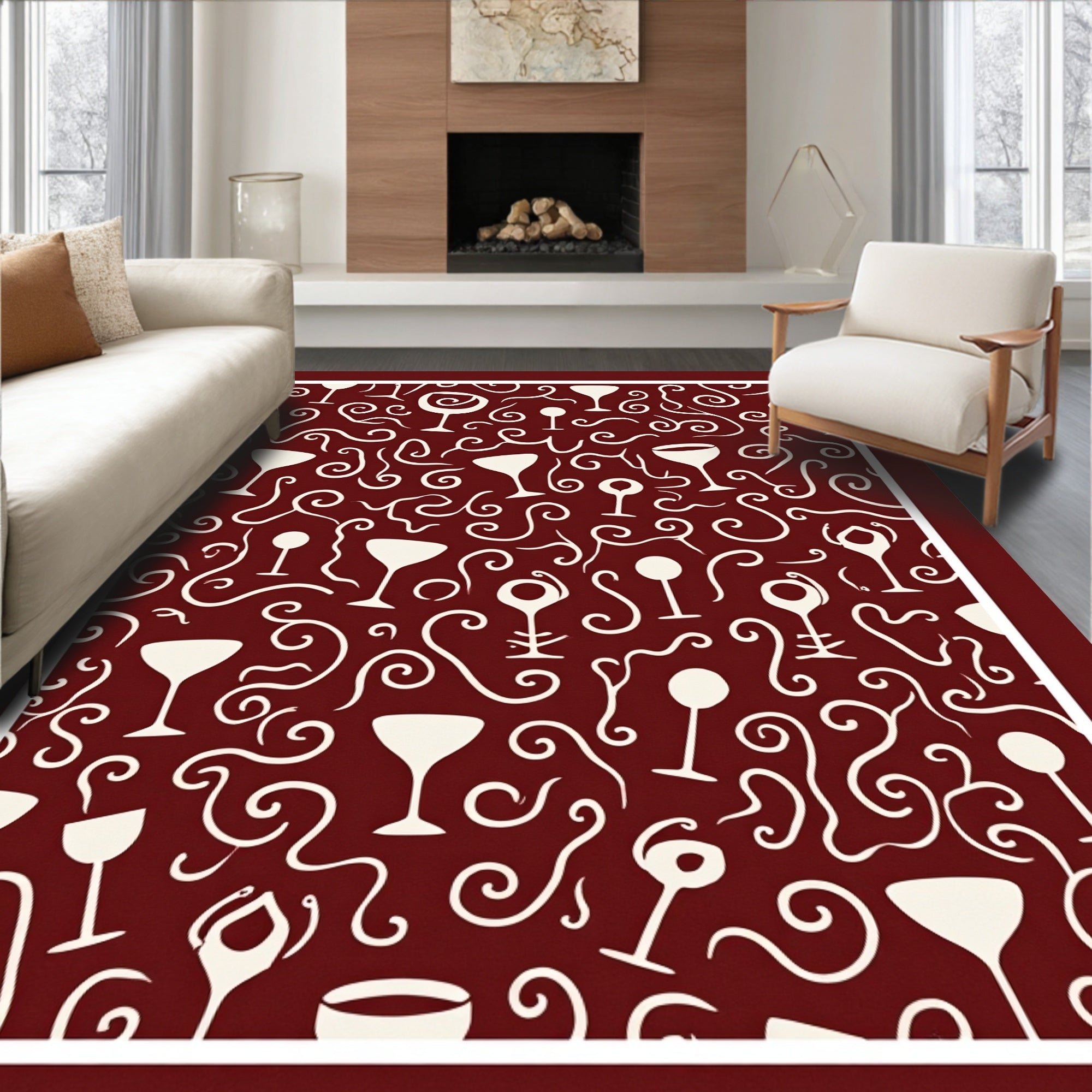Crimson Swirl Cocktail Glass Arrangement Rug