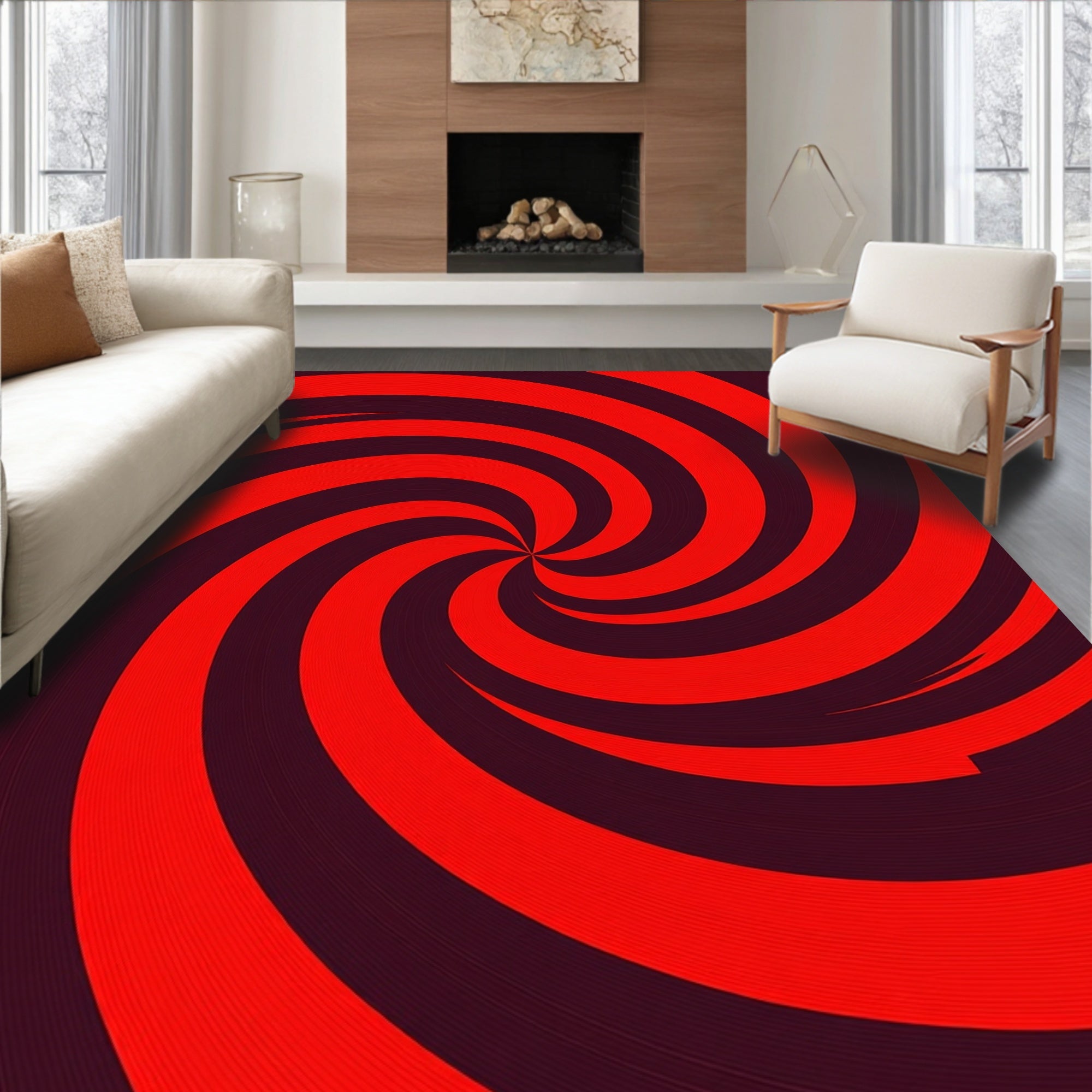 Vibrant Red Swirl Spiral Rug