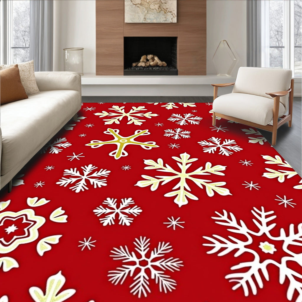 Festive Red Golden Snowflake Arrangement Rug