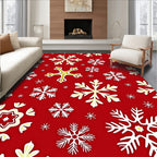 Festive Red Golden Snowflake Arrangement Rug