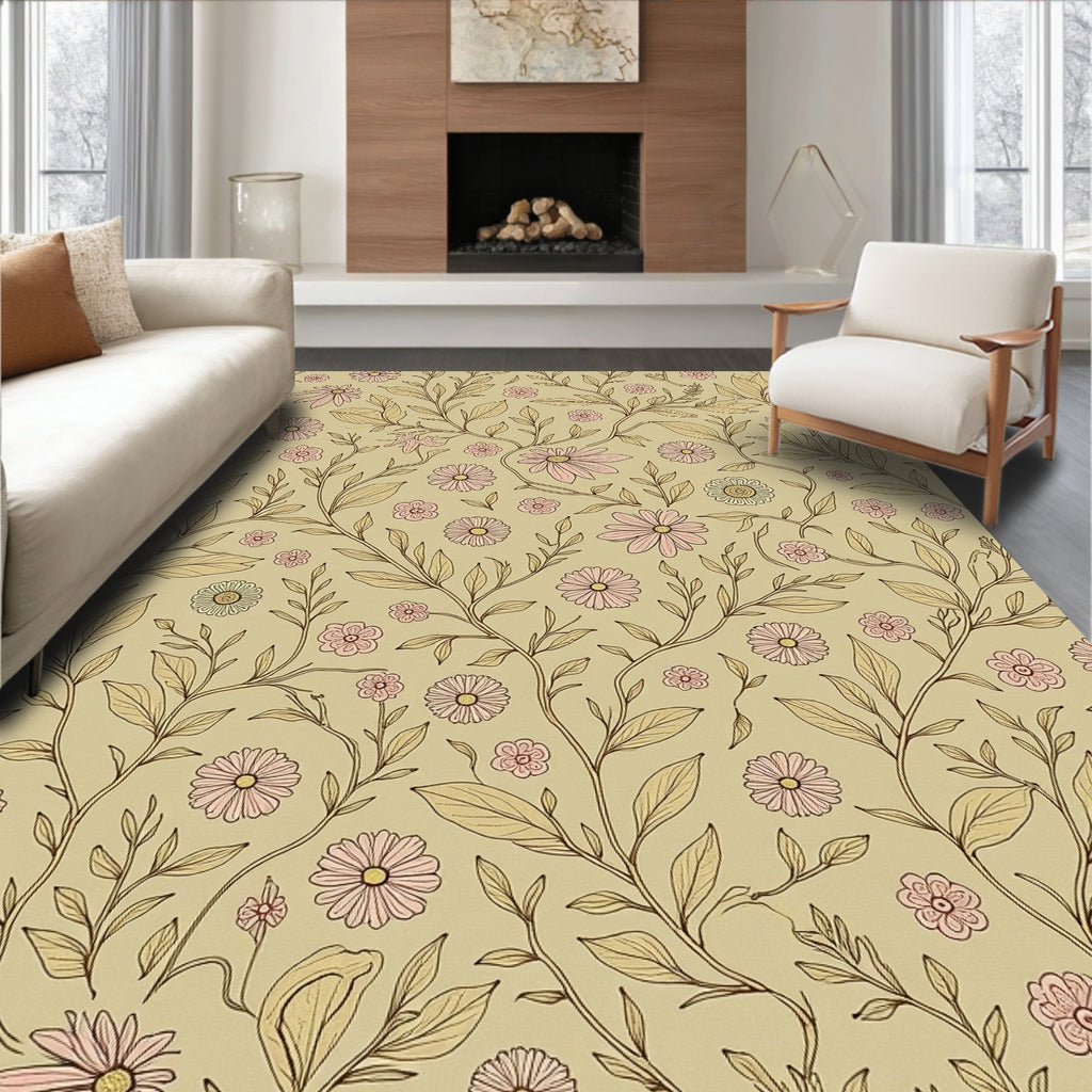 Pastel Pink Floral Vine Background Rug
