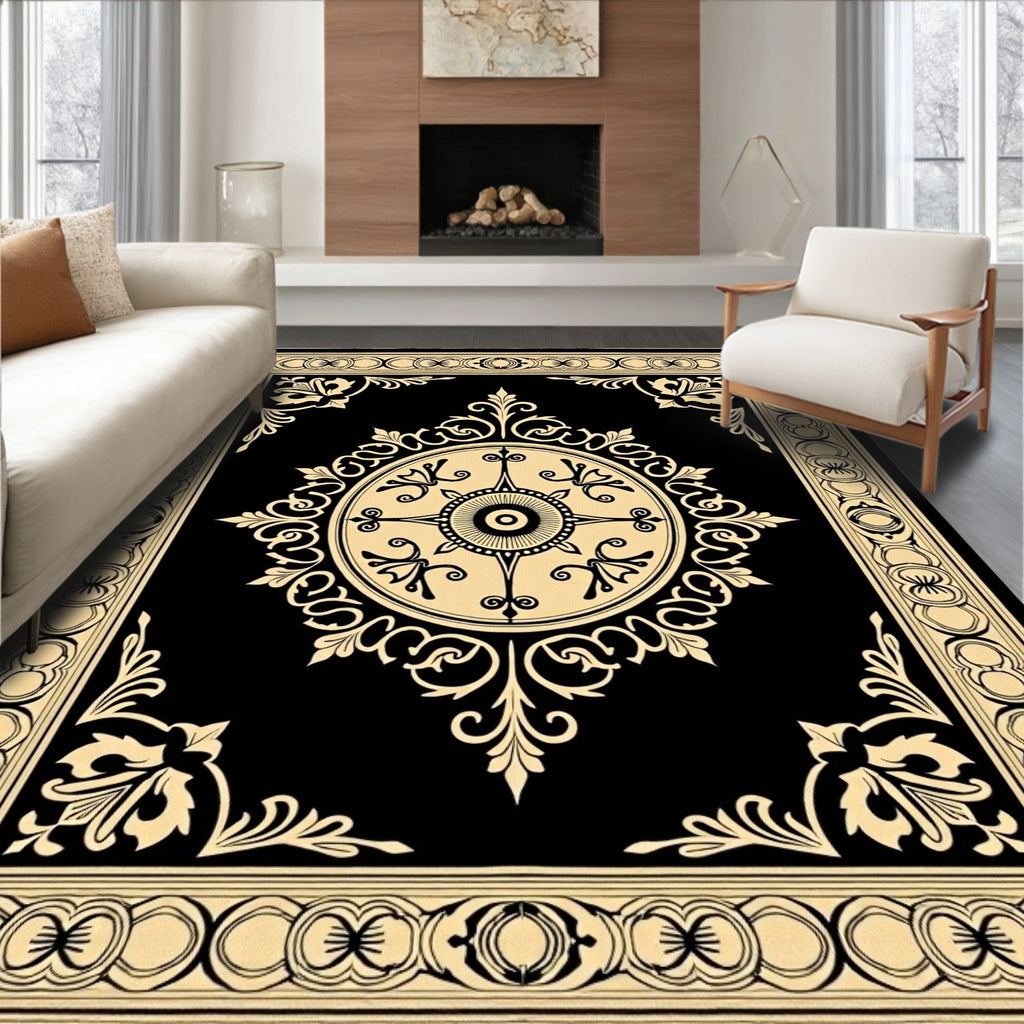 Black and Gold Medallion Border Rug